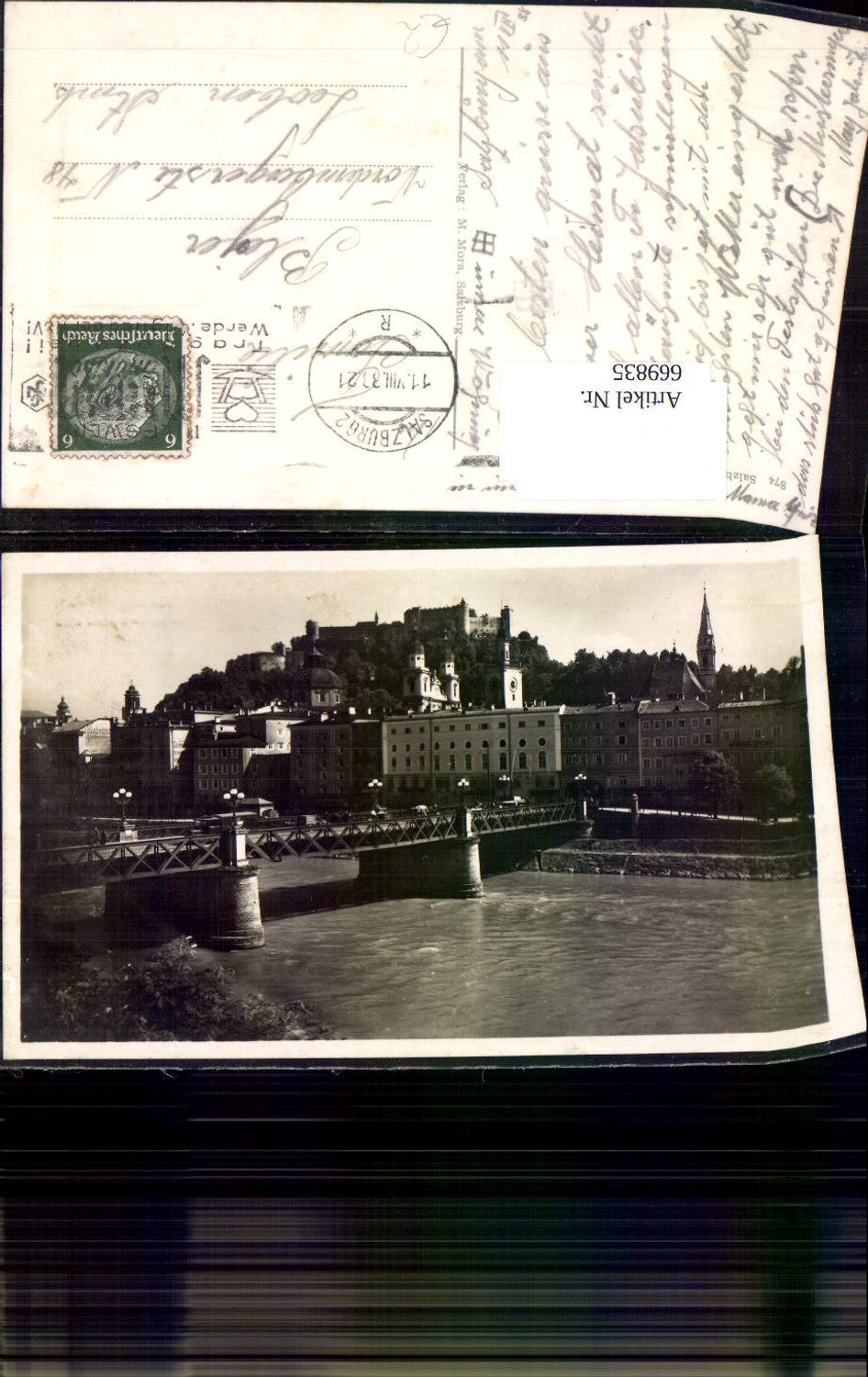 669835,Foto Ak Salzburg Brücke mit Festung Hohensalzburg