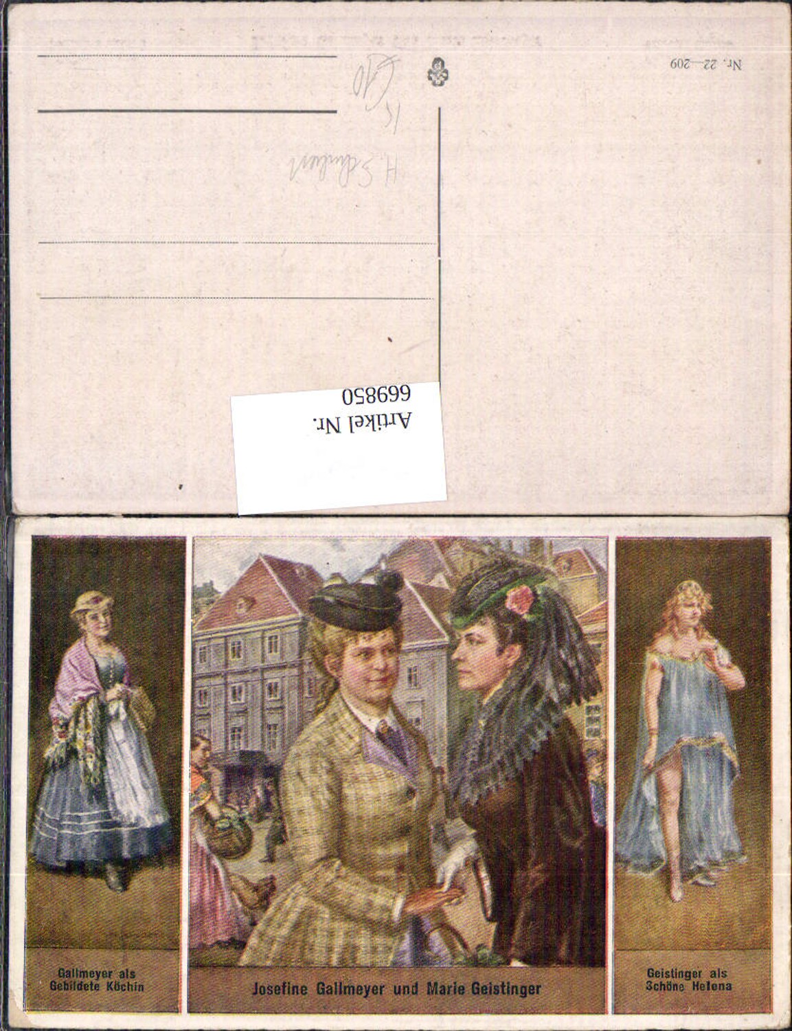 669850,Künstler Ak Josefine Gallmeyer u. Marie Geistinger Schauspielerinnen Theater