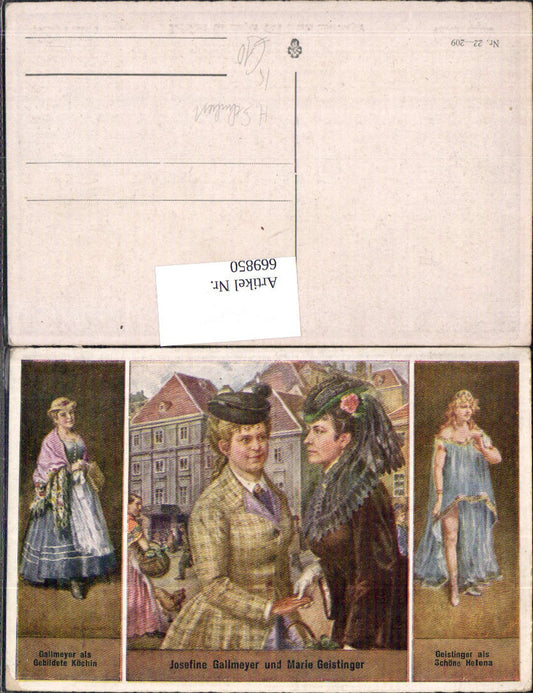 669850,Künstler Ak Josefine Gallmeyer u. Marie Geistinger Schauspielerinnen Theater
