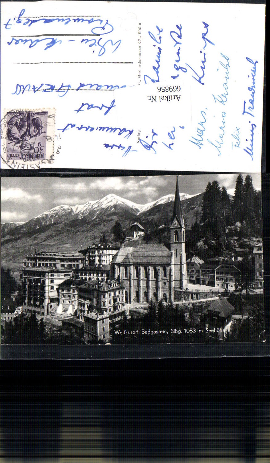 669856,Foto Ak Bad Gastein Ansicht mit Kirche Bauwerk