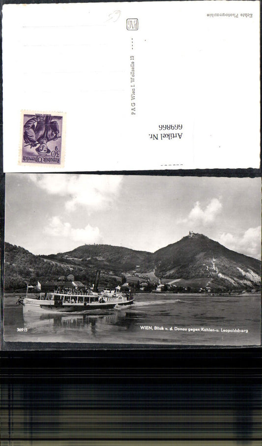 669866, Photo AK Vienna View of Kahlenberg and Leopoldsberg Ship Steamer Inland vessel
