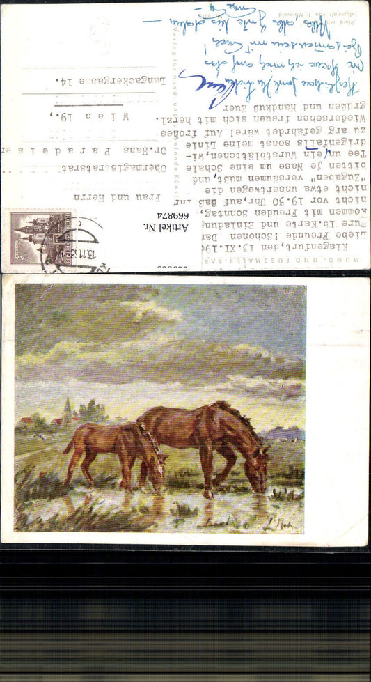 669874, Artist Ak Foot-painted P. Moleveld Horse with Foal Riding Landscape