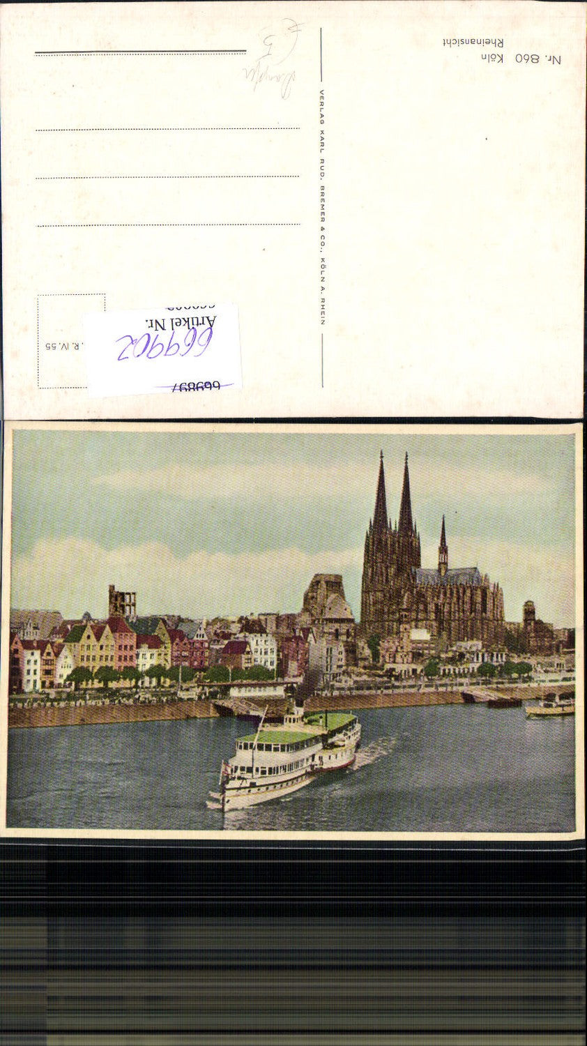 669902,Köln Rheinansicht Schiff Dampfer Binnenschiff vor Dom