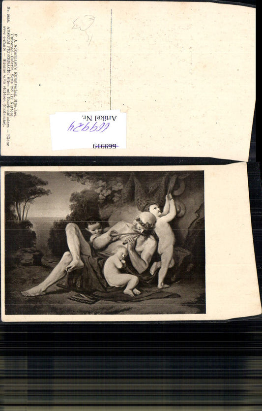 669924,Künstler Ak Anselm Feuerbach Silen mit Bacchuskindern Wein Musik Akt Erotik
