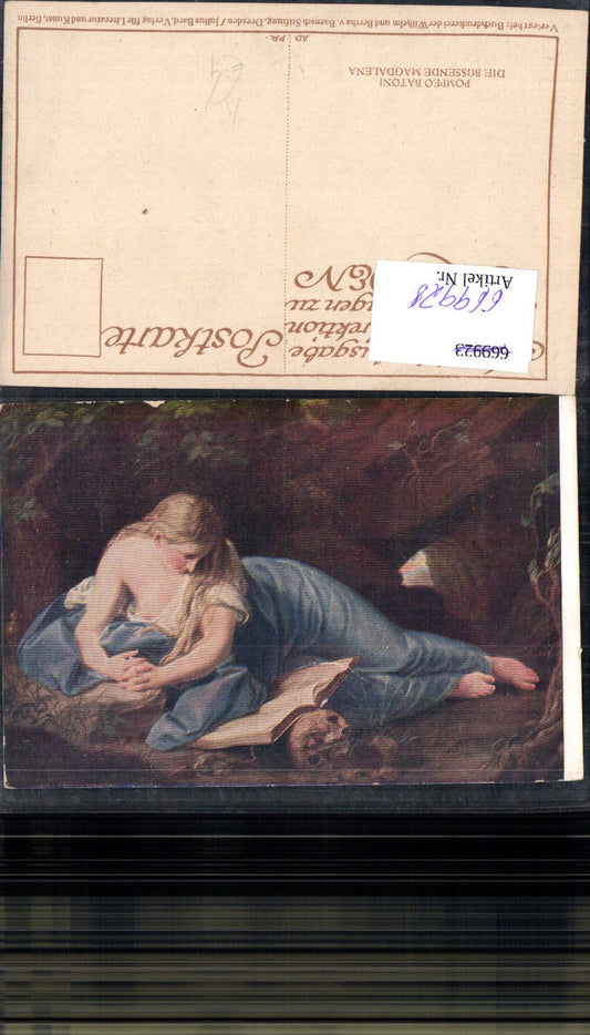 669928,Künstler Ak Pompeo Batoni Die büssende Magdalena Erotik Lesen Totenkopf