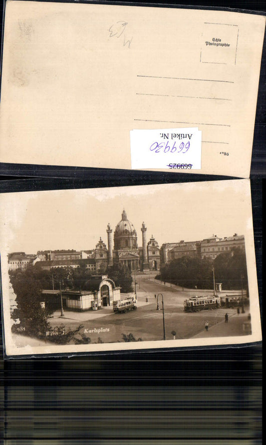 669930,Foto Ak Wien Vienna Karlsplatz Straßenbahn Kirche Bus