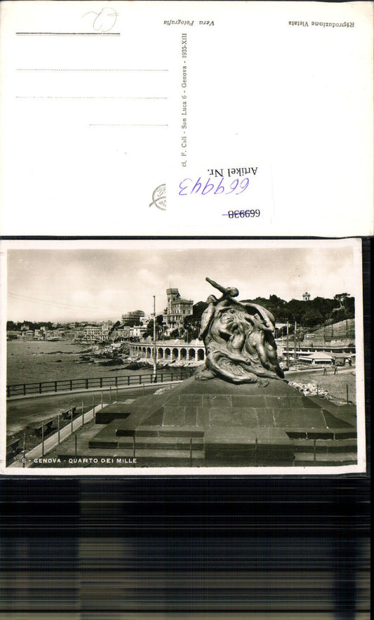 669943,Foto Ak Genova Genf Quarto dei Mille Denkmal Küste Switzerland
