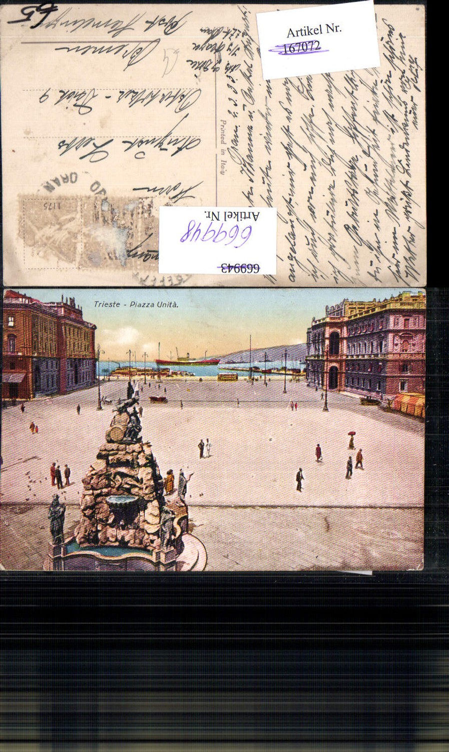 669948,Trieste Triest Piazza Unita Blick Hafen Schiffe Dampfer Brunnen Italy