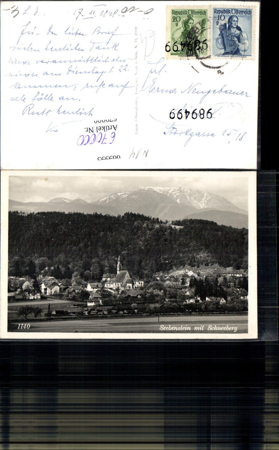 670000,Foto Ak Seebenstein mit Schneeberg