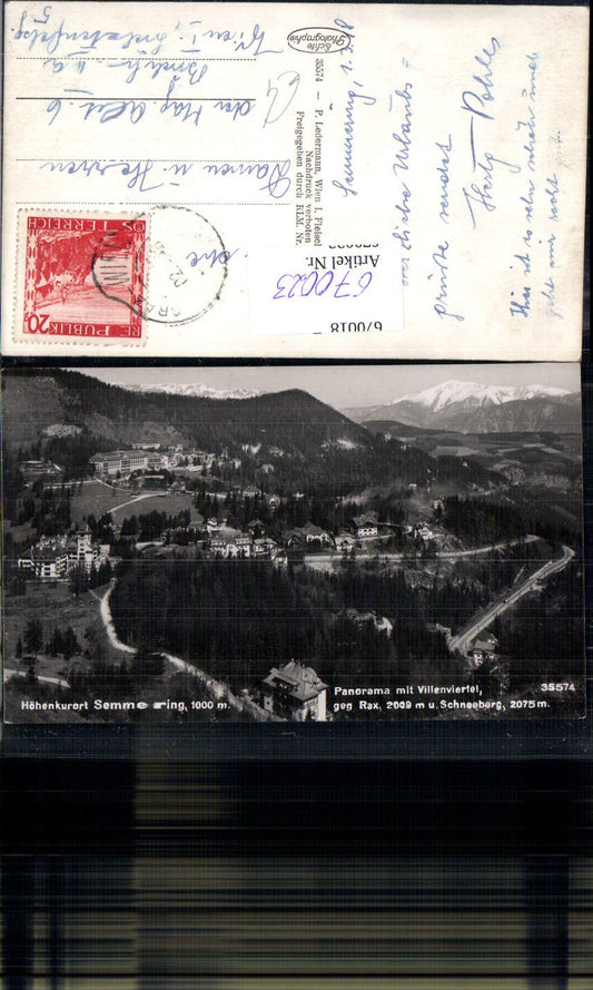 670023,Foto Ak Semmering Panorama mit Villenviertel geg. Rax u. Schneeberg
