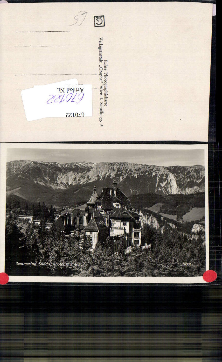 670122,Foto Ak Semmering Südbahnhotel mit Rax