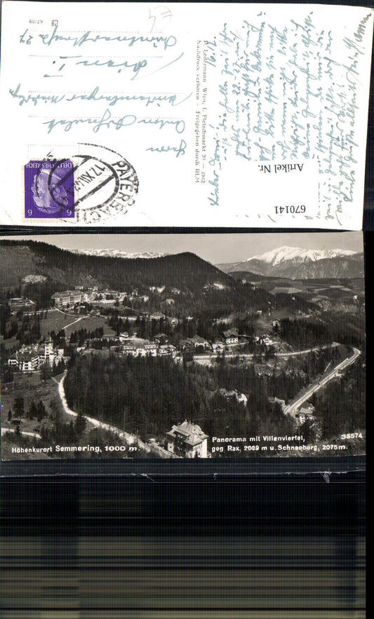 670141,Foto Ak Semmering Panorama mit Villenviertel geg. Rax u. Schneeberg