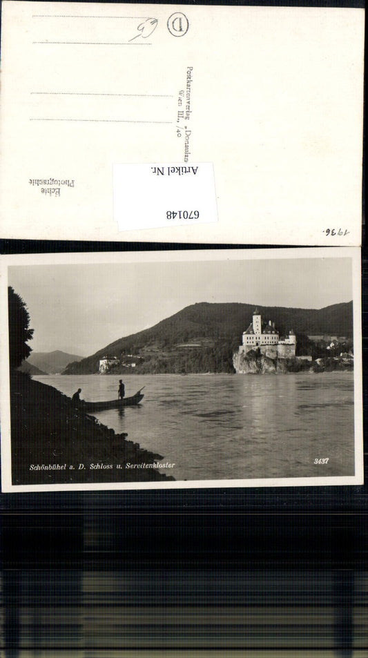 670148,Foto Ak Aggsbach Dorf Schönbühel a. d. Donau Schloss u. Servitenkloster Ruderboot