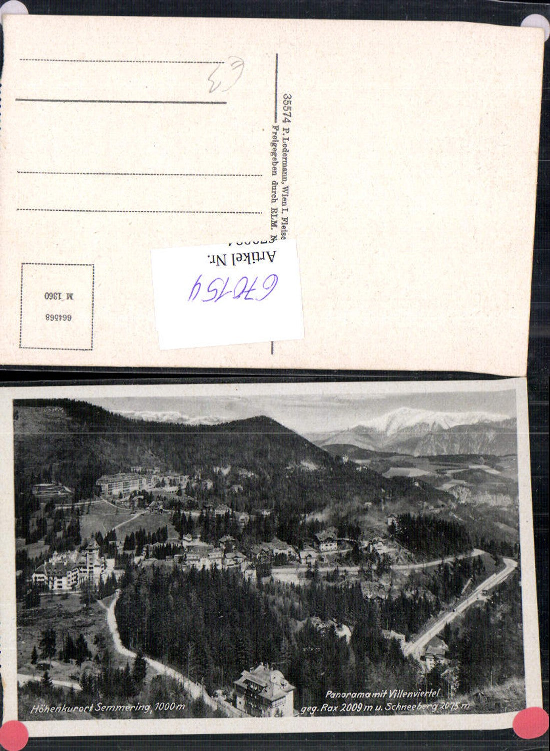 670154,Semmering Panorama mit Villenviertel geg. Rax u. Schneeberg