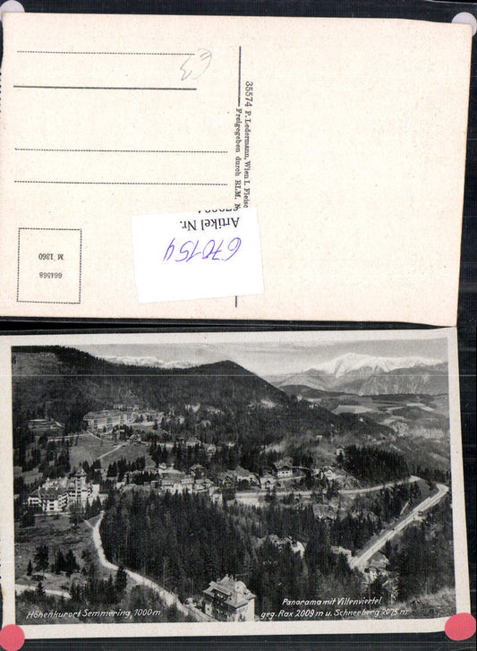 670154,Semmering Panorama mit Villenviertel geg. Rax u. Schneeberg