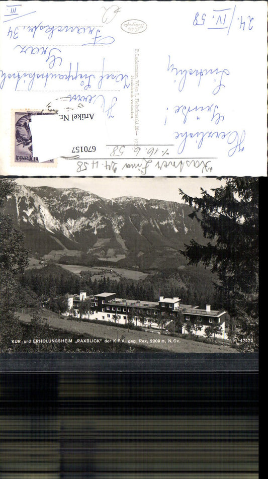 670157,Foto Ak Reichenau an der Rax Oberland Kur- u. Erholungsheim Raxblick geg. Rax