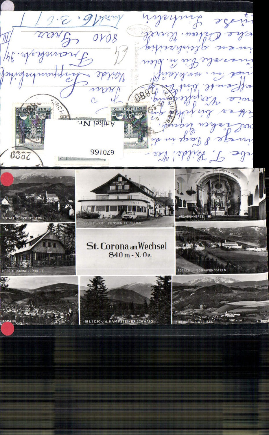 670166,Mehrbild Ak St Corona a. Wechsel Kircheninneres Herrgottschnitzerhütte