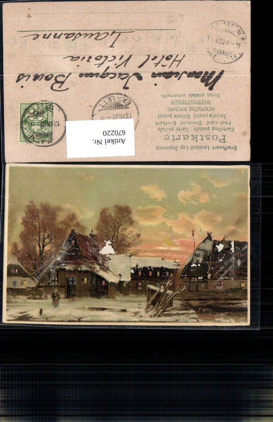 670220,Halt geg. Licht Karte Marterial Ak Dorf im Winter Mond Mondsichel