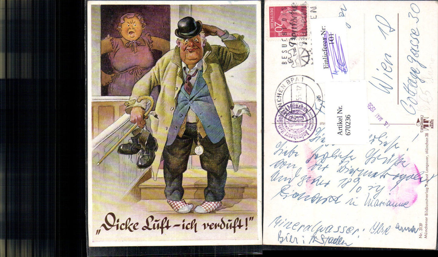 670236,Künstler Ak Humor Dicke Luft ich verduft Ehemann Frau Streit pub August Lengauer 3139