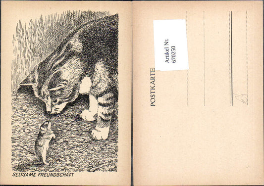 670250,Künstler Ak Gotminger Seltsame Freundschaft Katze u. Maus