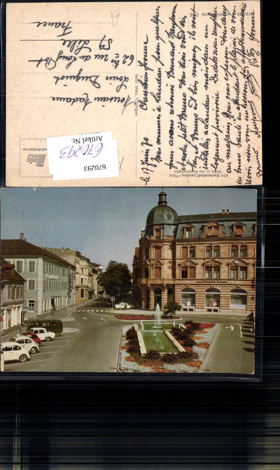 670293,Landau Pfalz Blick in die Reiterstraße VW Käfer Springbrunnen Brunnen