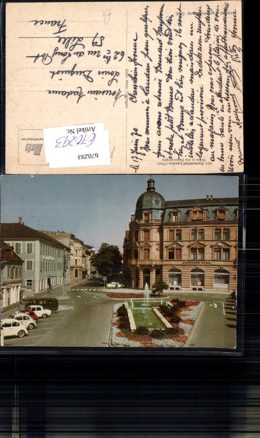 670293,Landau Pfalz Blick in die Reiterstraße VW Käfer Springbrunnen Brunnen