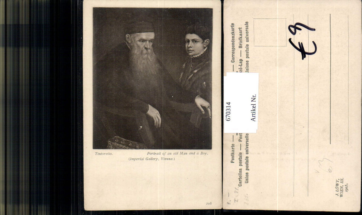 670314,Künstler Ak Tintoretto Portrait of an old Man and a boy pub J. Löwy 108