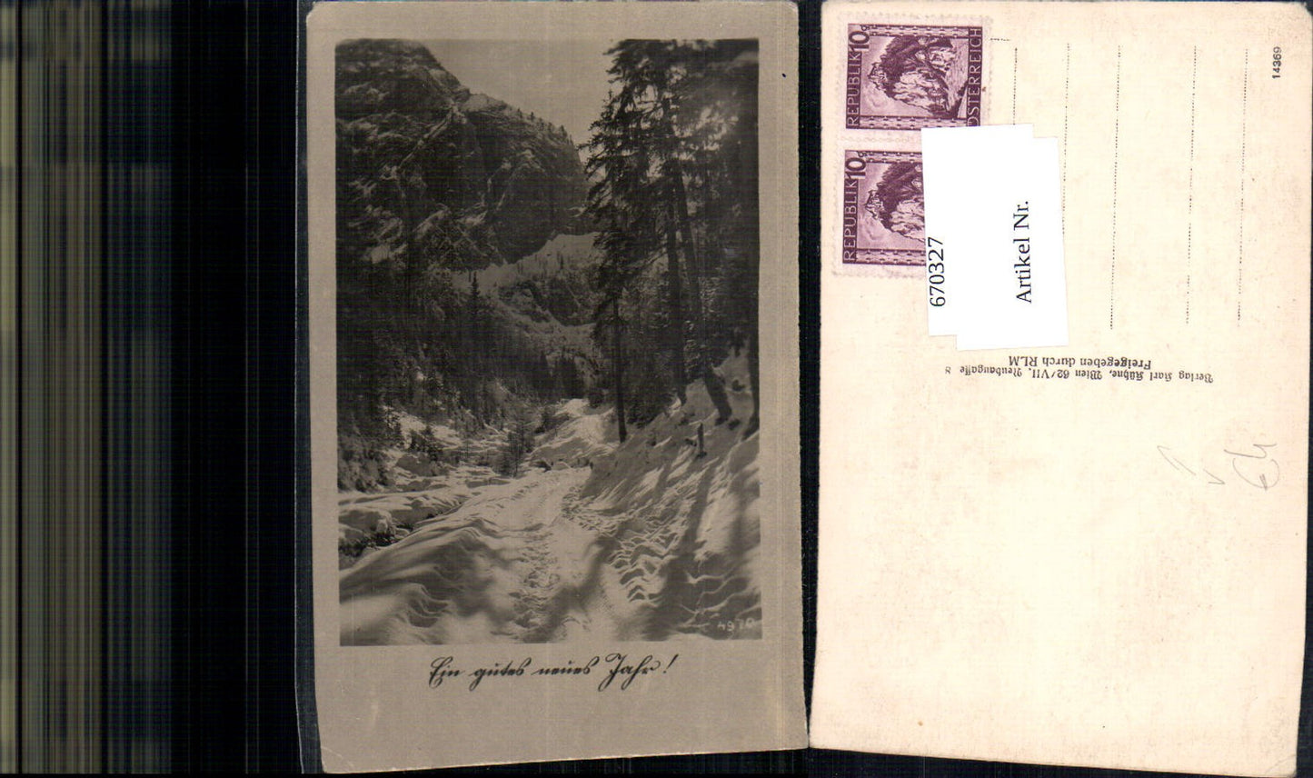 670327,Foto Ak Winterlandschaft mit Berge Neujahr pub Karl Kühne