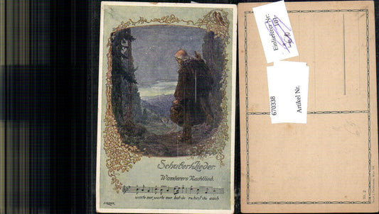 670338,Künstler Ak O. Elsner Liedkarte Schubertlieder Wanderers Nachtlied Notenzeile