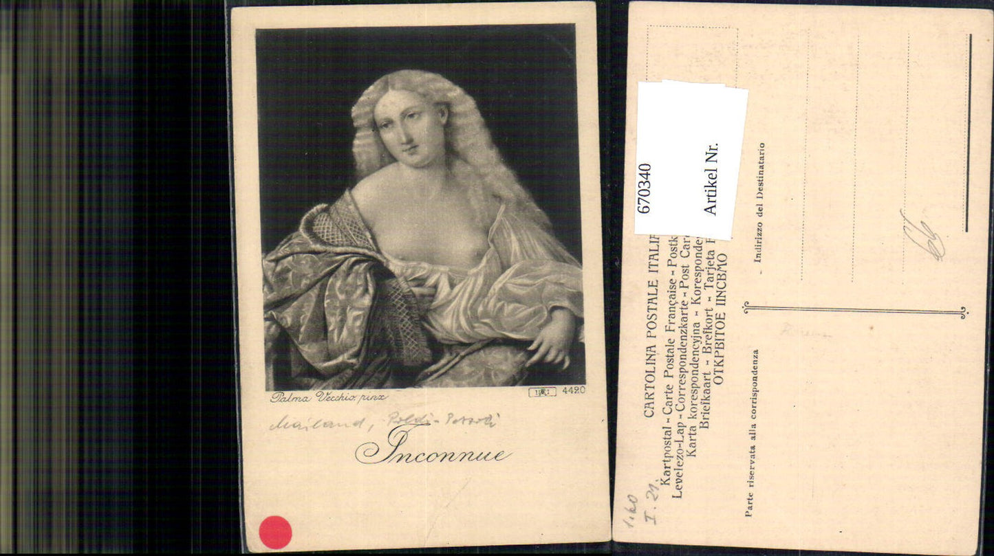 670340,Künstler Ak Palma Vecchio Inconnue Frau Barbusig Erotik