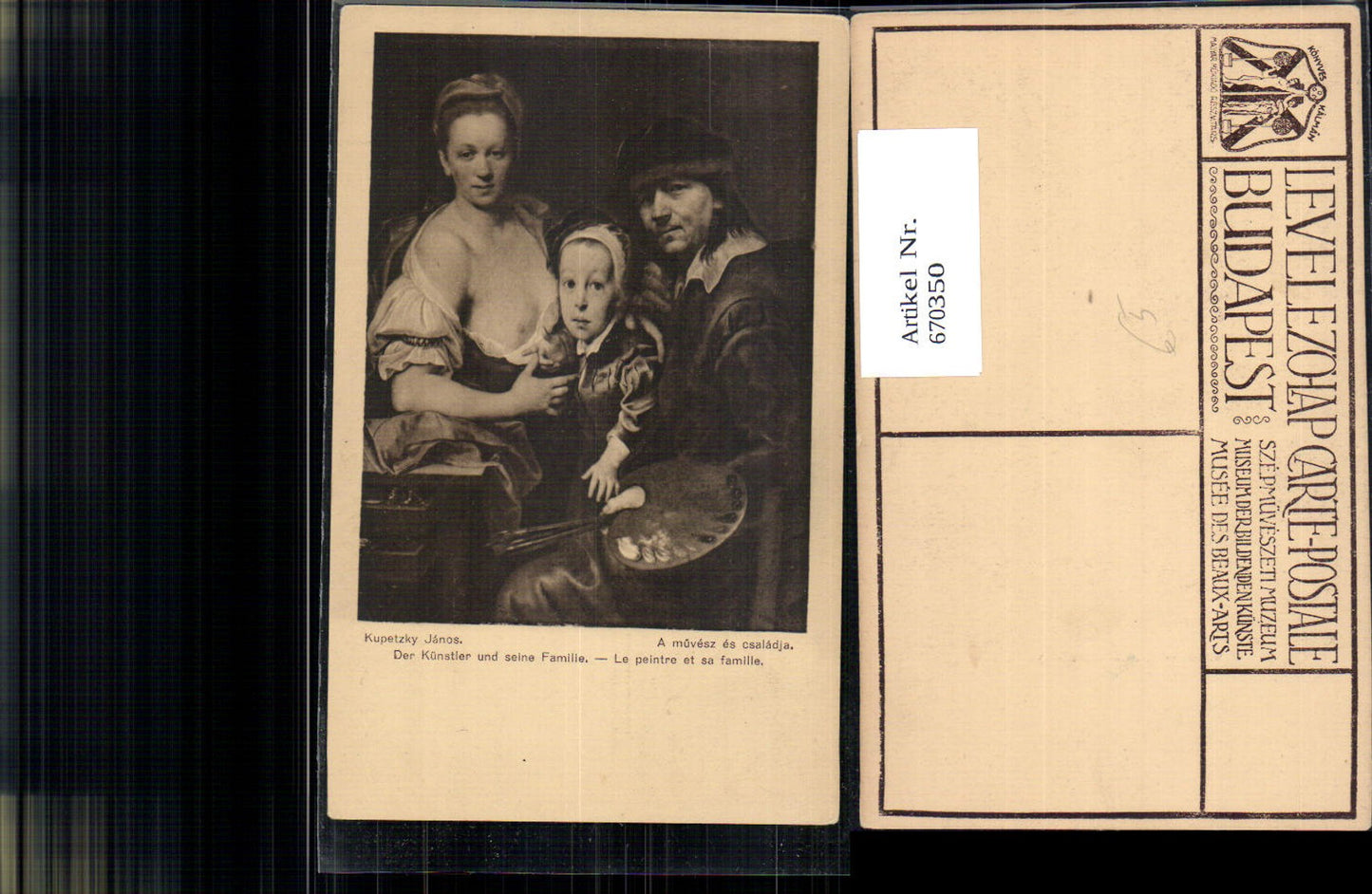 670350,Künstler Ak Kupetzky Janos Der Künstler u. seine Familie A müvesz es csaladja Maler