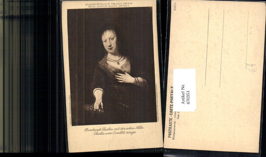 670351,Künstler Ak Rembrandt Saskia mit der roten Nelke Blume Portrait Frau