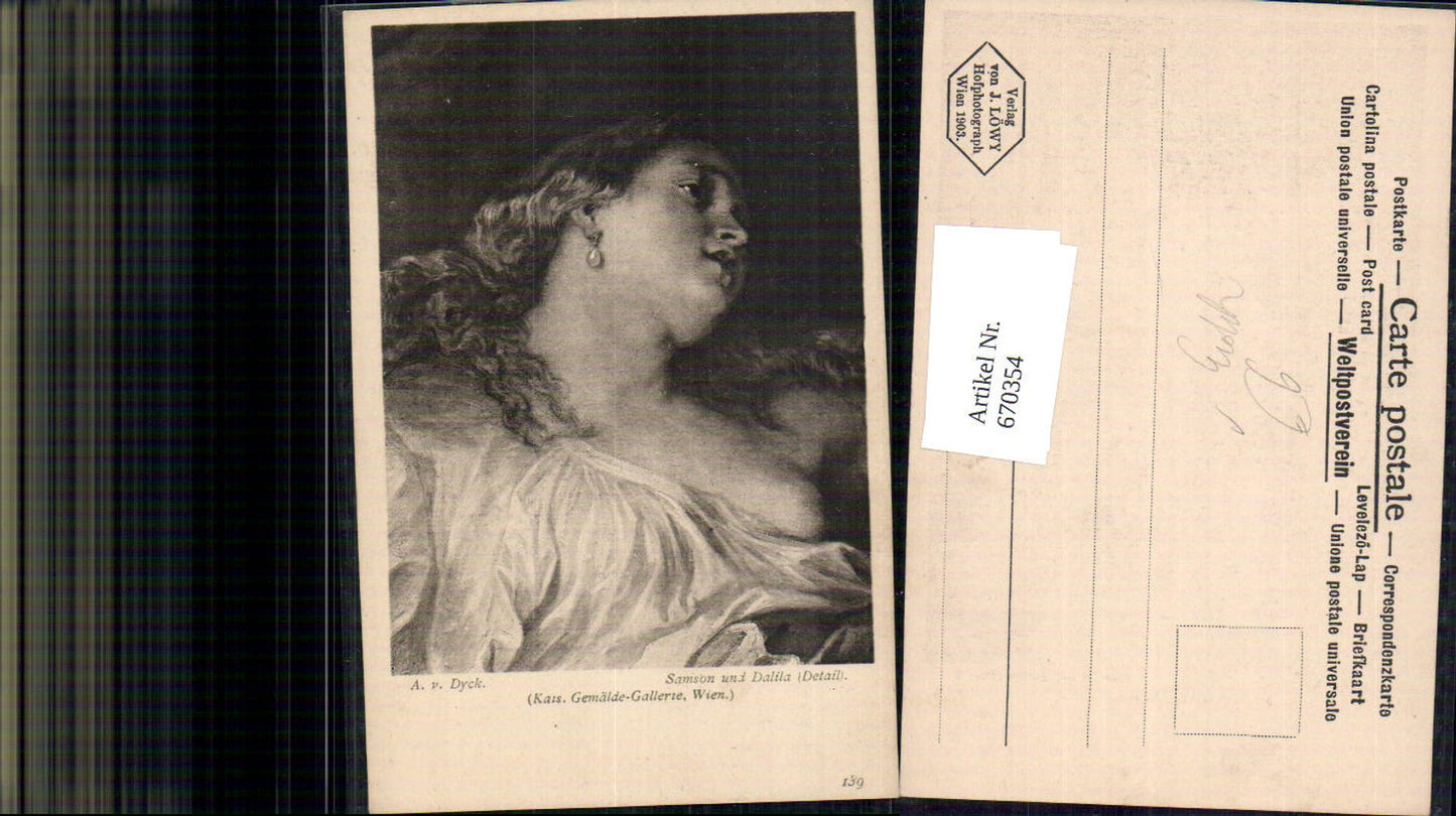670354,Künstler Ak A. van Dyck Samson und Dalila Detail Frau Barbusig Erotik pub J. Löwy 139