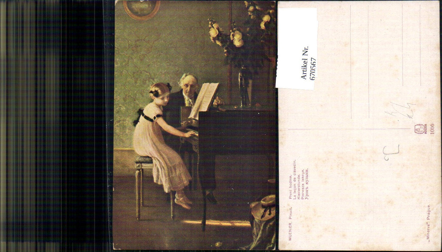 670567,Künstler Ak Muenier Klavierstunde Prvni hodine La lecon de clavecin Musik