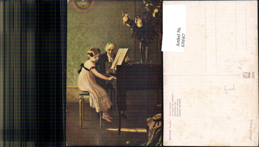 670567,Künstler Ak Muenier Klavierstunde Prvni hodine La lecon de clavecin Musik