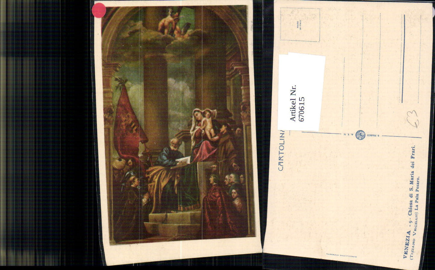 670615,Künstler Ak Tiziano Vecellio Venezia Venedig Chiesa di S. Maria dei Frari La Pala Pesaro
