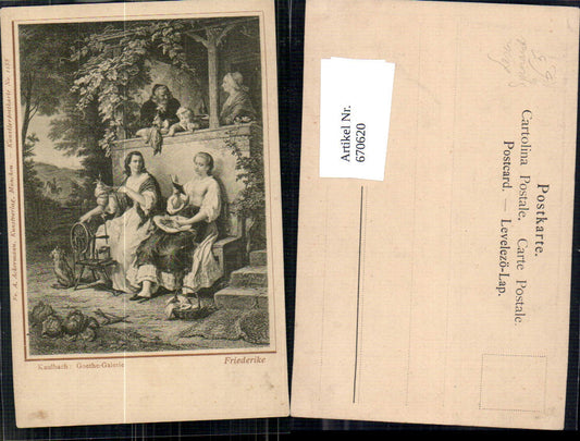 670620,Künstler Ak Kaulbach Goethe-Galerie Friederike Frauen Sprinnrad Lesen Hund