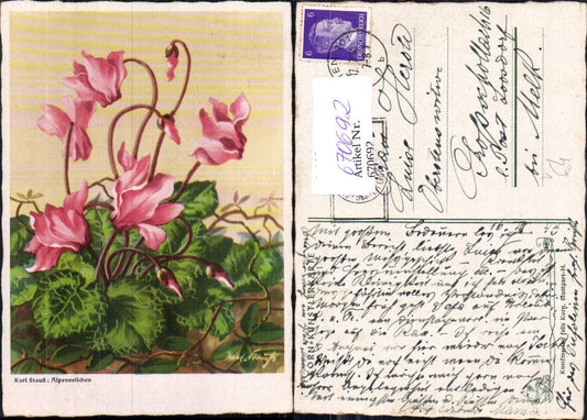 670692,Künstler Ak Karl Stauß Alpenveilchen Blumen pub Felix Korn