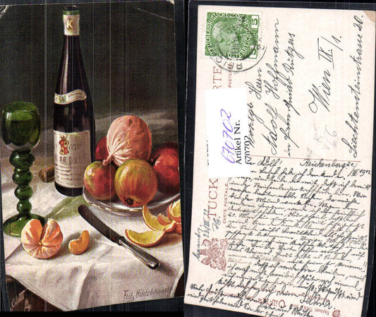 670702,Künstler Ak Stillleben Fritz Hildebrandt Wein Orangen Obst Glas Messer pub Tuck Son 583