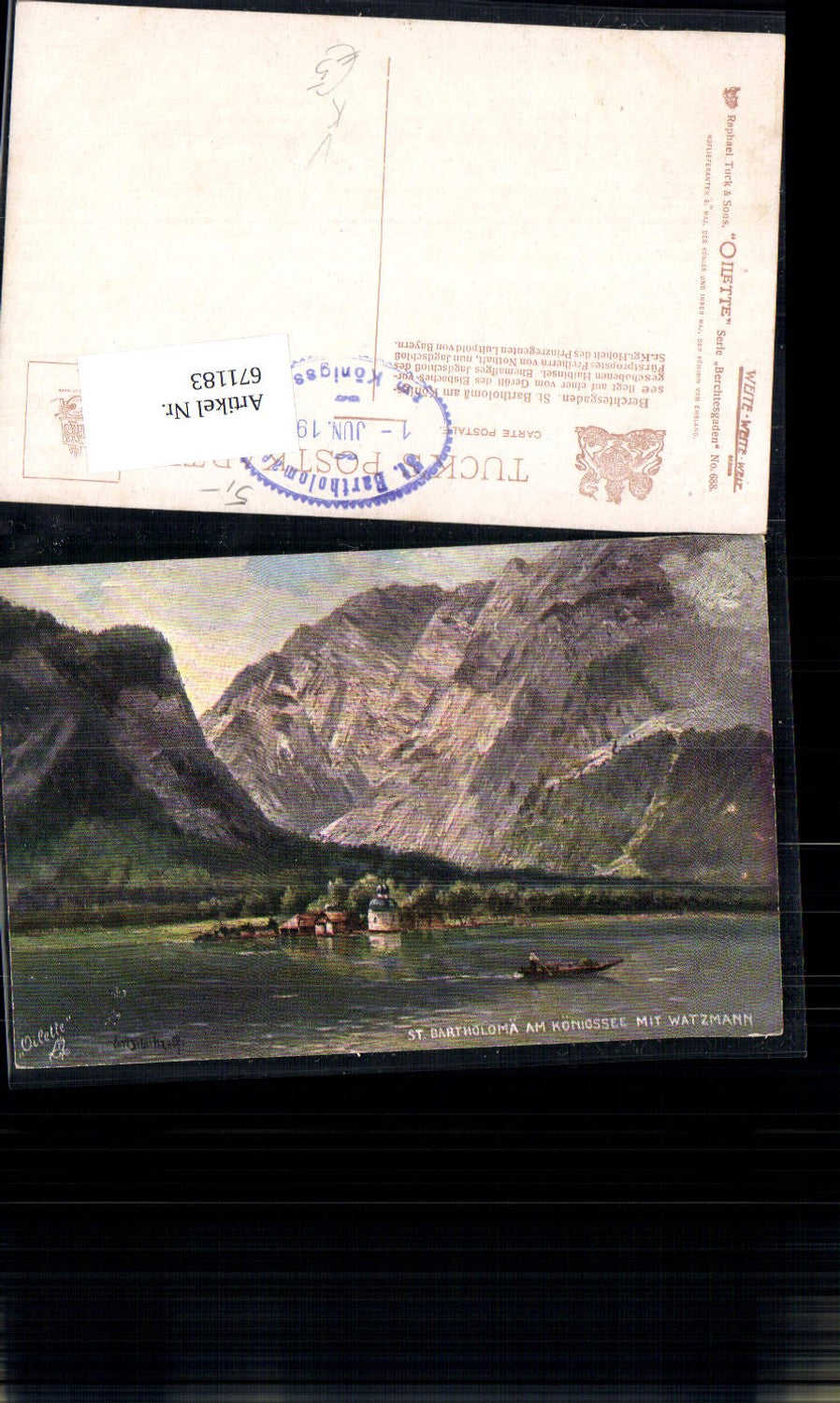 671183,Künstler AK Raphael Tuck 688 St. Bartholomä Königsee Berchtesgaden Carl Schultze