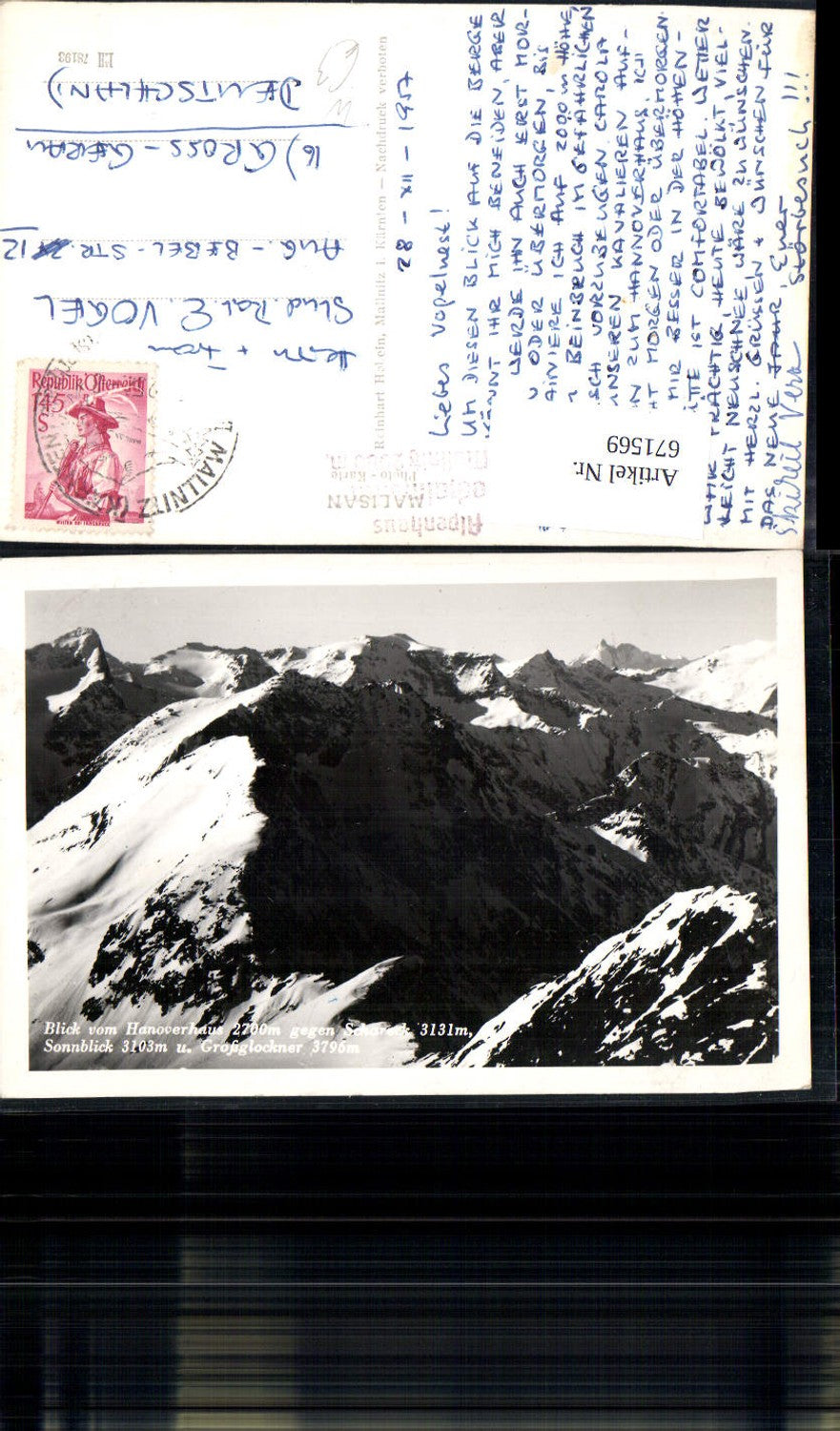 671569,Foto Ak Mallnitz Blick v. Hannoverhaus geg. Schareck Sonnblick