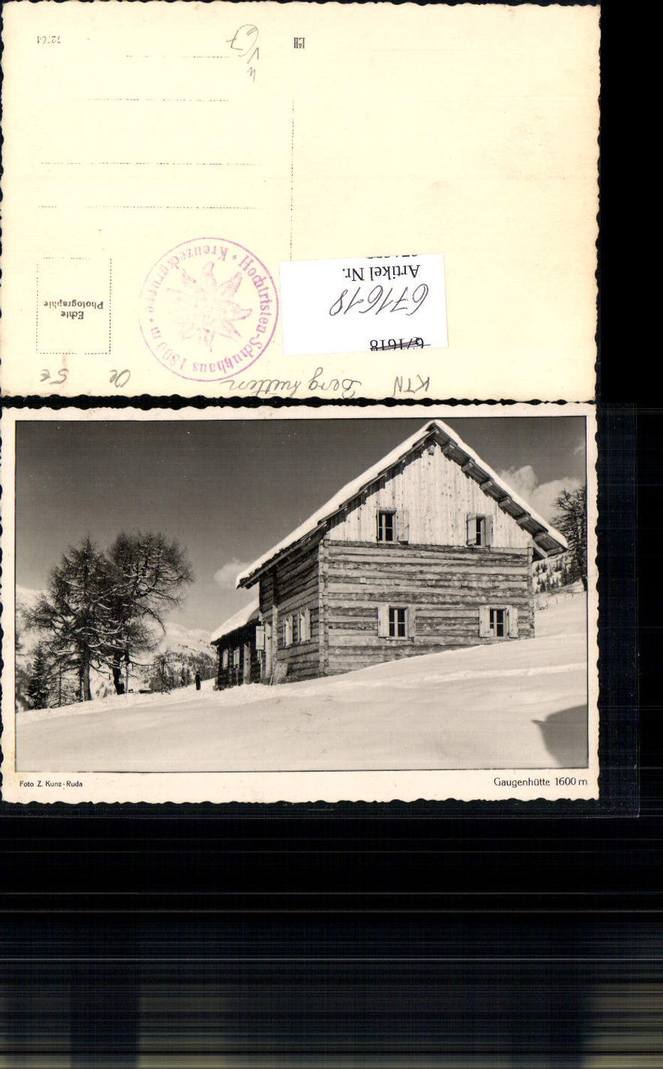 671618,Foto Ak Greifenburg Gaugenhütte i. Winter pub Z. Kunz-Ruda