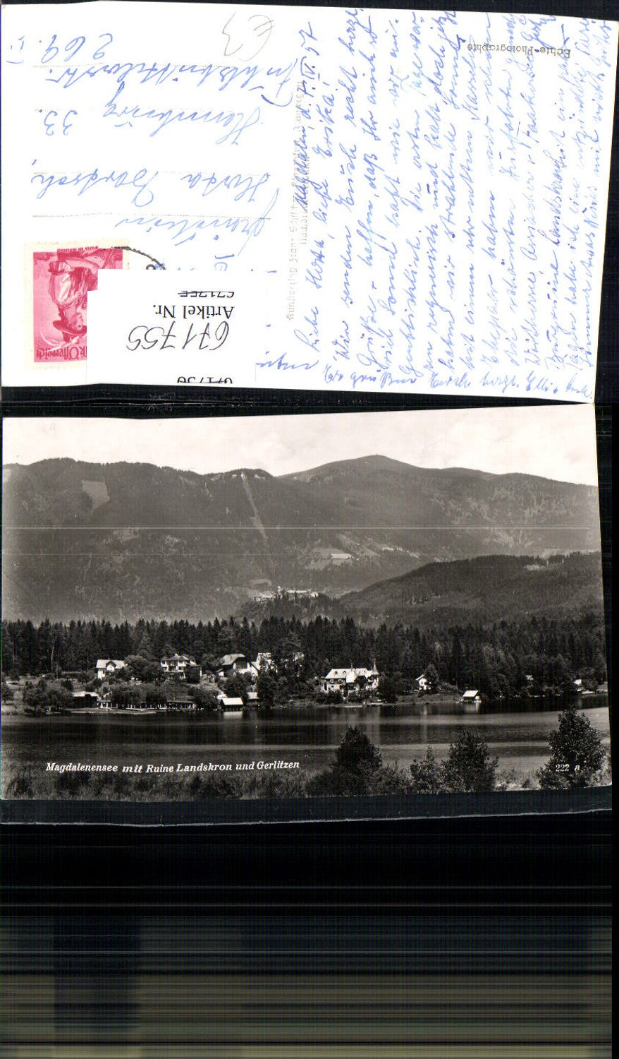 671755,Foto Ak Villach Magdalenensee m. Ruine Landskron u. Gerlitzen