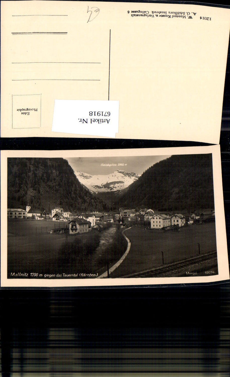 671918,Foto Ak Mallnitz geg. d. Tauerntal