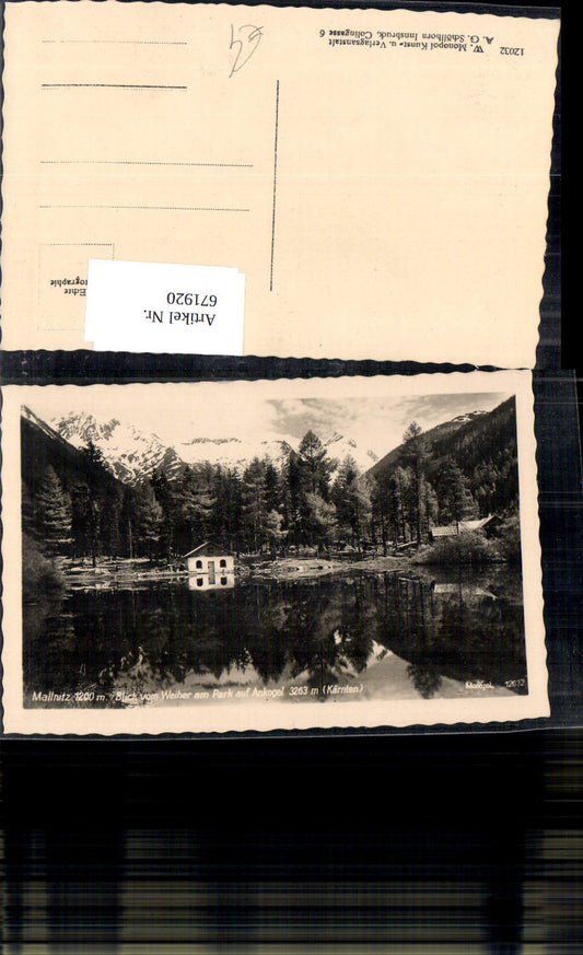671920,Foto Ak Mallnitz Blick v. Weiher am Park auf Ankogel
