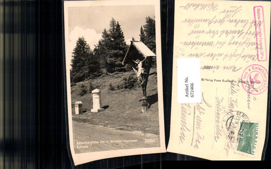 672466,Foto Ak Rennweg am Katschberg Katschberghöhe Steilster Alpenpass Wegkreuz