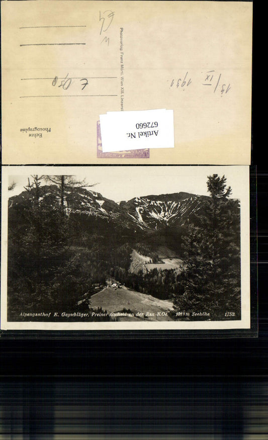 672660,Foto Ak Reichenau an der Rax Alpengasthof Geyschläger Preiner Gscheid a. d. Rax