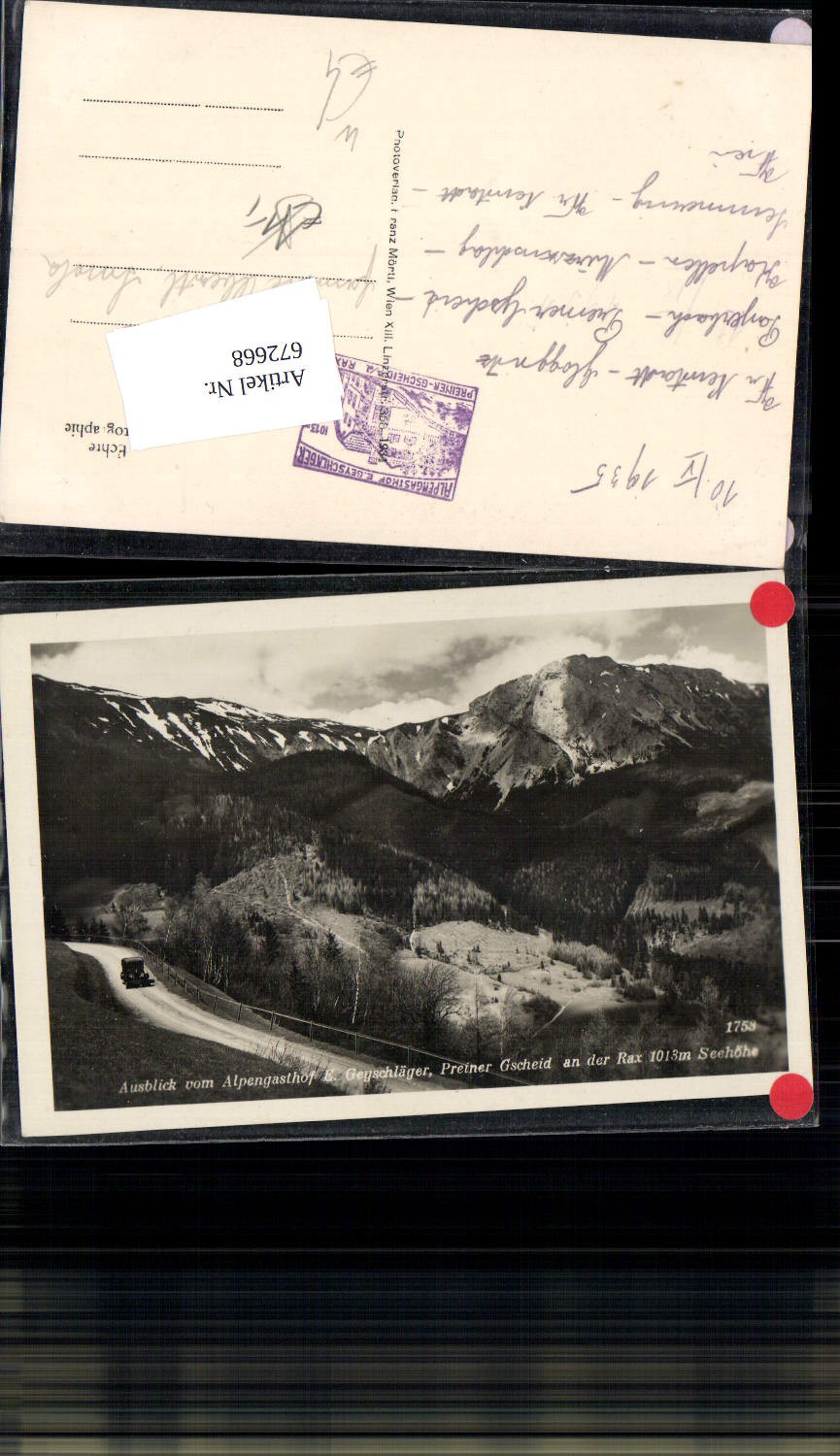 672668,Foto Ak Reichenau a. d. Rax Ausblick v. Alpengasthof Geyschläger Preiner Gscheid