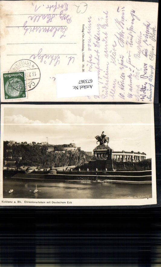 673367,Foto Ak Koblenz a. Rhein Ehrenbreitstein mit Deutschem Eck Denkmal