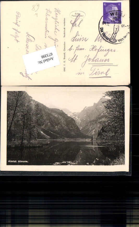 673398,Foto Ak Grünau im Almtal Almsee Ansicht m. Bergkulisee